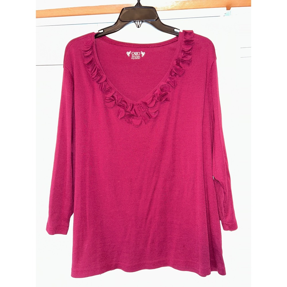Cato Plus Size Magenta 3/4‎ Sleeve V Neck Ruffle Detail Tunic Top 22/24W